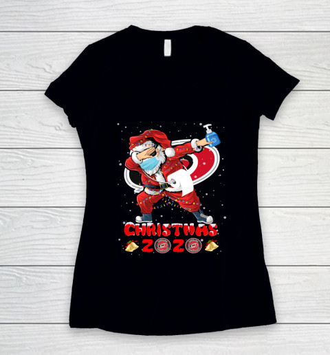 Carolina Hurricanes Funny Santa Claus Dabbing Christmas 2020 NHL Women's V-Neck T-Shirt