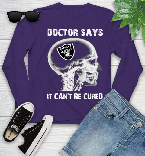 NFL Oakland Raiders Football Skull It Can't Be Cured Shirt Youth Long Sleeve 4