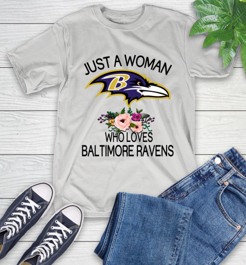 NFL Just A Woman Who Loves Baltimore Ravens Football Sports T-Shirt