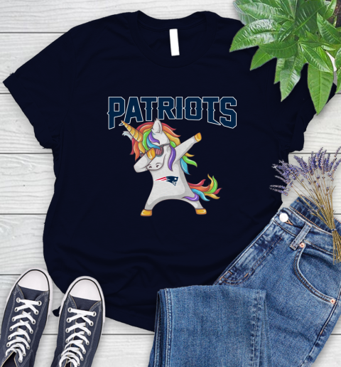 New England Patriots NFL Football Funny Unicorn Dabbing Sports Women's T-Shirt 3