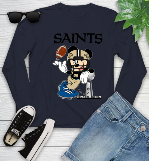 NFL New Orleans Saints Mickey Mouse Disney Super Bowl Football T Shirt Youth Long Sleeve 3
