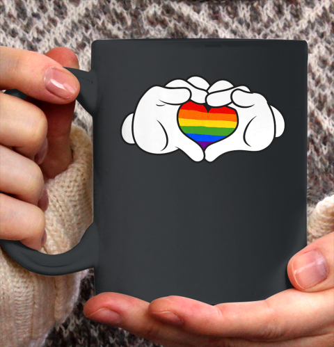 Disney Mickey And Friends Pride Mickey Gloves Rainbow Heart Ceramic Mug 11oz