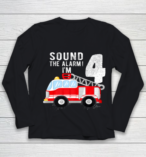 Kids Firefighter 4th Birthday Boy 4 Year Old Fire Truck Youth Long Sleeve