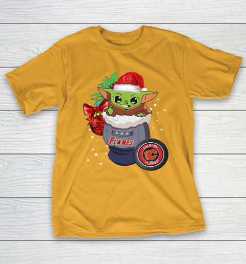 Calgary Flames Christmas Baby Yoda Star Wars Funny Happy NHL T-Shirt 4