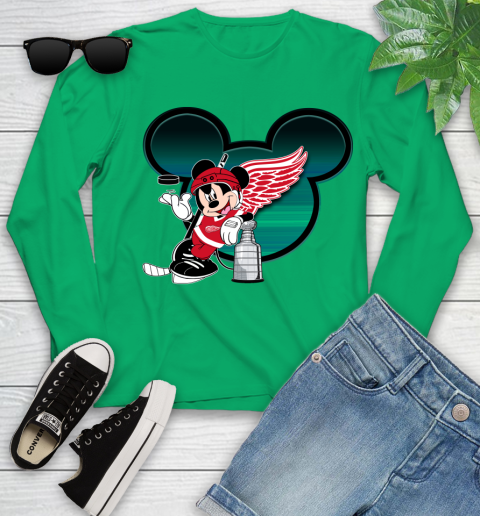 NHL Detroit Red Wings Stanley Cup Mickey Mouse Disney Hockey T Shirt Youth Long Sleeve 6