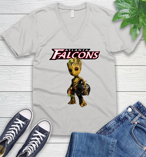 Atlanta Falcons NFL Football Groot Marvel Guardians Of The Galaxy V-Neck T-Shirt