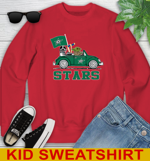 NHL Hockey Dallas Stars Darth Vader Baby Yoda Driving Star Wars Shirt Youth Sweatshirt 8