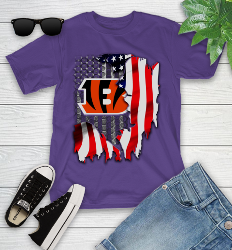 Cincinnati Bengals NFL Football American Flag Youth T-Shirt 3