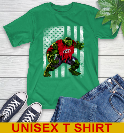 Carolina Hurricanes Hulk Marvel Avengers NHL Hockey American Flag T-Shirt 7