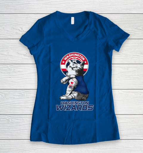 NBA Basketball My Cat Loves Washington Wizards Women's V-Neck T-Shirt 7