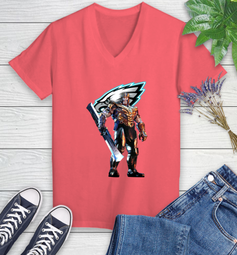 NFL Thanos Gauntlet Avengers Endgame Football Philadelphia Eagles Women's V-Neck T-Shirt 6