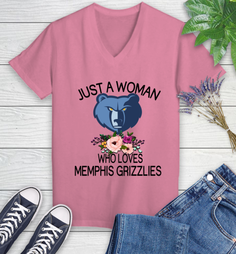 NBA Just A Woman Who Loves Memphis Grizzlies Basketball Sports Women's V-Neck T-Shirt 8
