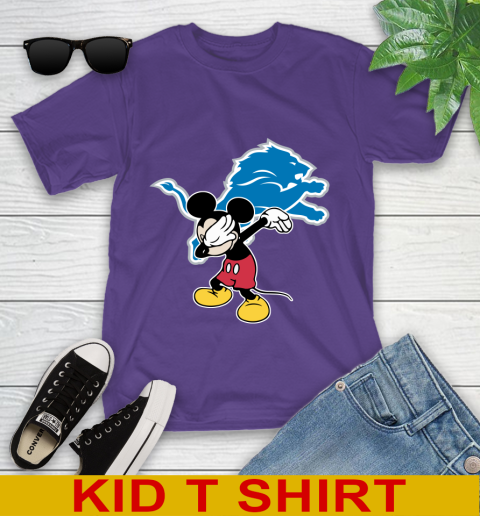 Detroit Lions NFL Football Dabbing Mickey Disney Sports Youth T-Shirt 4