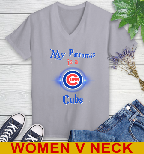 MLB Baseball Harry Potter My Patronus Is A Chicago Cubs Women's V-Neck T-Shirt 4
