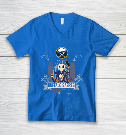 NHL Buffalo Sabres Hockey Jack Skellington Halloween V-Neck T-Shirt 5