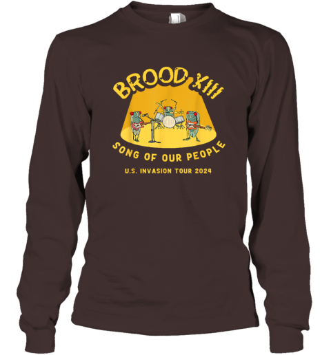 Cicada Brood XIII Invasion 2024 Cicada Long Sleeve T-Shirt lrjz cicada brood xiii invasion 2024 cicada long sleeve tee 14 front dark chocolate