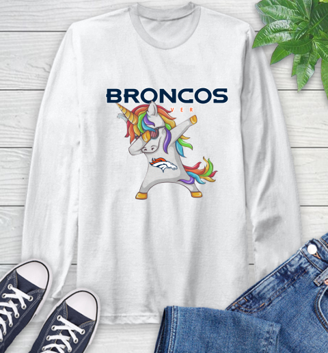 Denver Broncos NFL Football Funny Unicorn Dabbing Sports Long Sleeve T-Shirt
