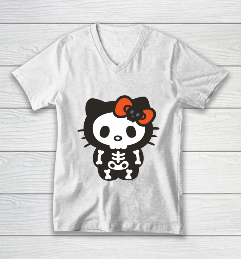 Hello Kitty Skeleton Halloween V-Neck T-Shirt