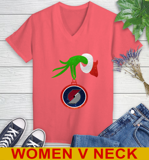 Portland Trail Blazers Grinch Merry Christmas NBA Basketball Women's V-Neck T-Shirt 7