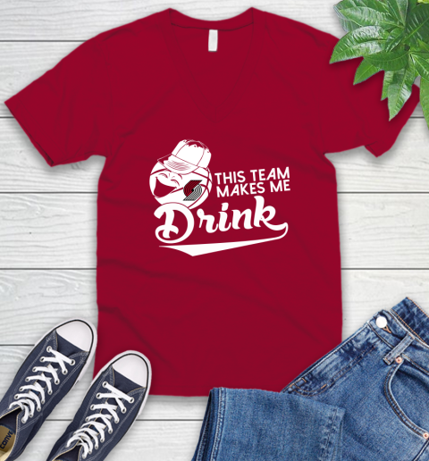 Portland Trail Blazers NBA Basketball This Team Makes Me Drink Adoring Fan V-Neck T-Shirt 7
