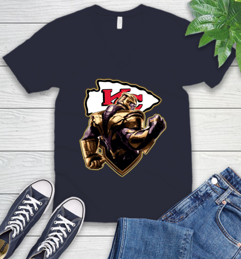 NFL Thanos Avengers Endgame Football Sports Kansas City Chiefs V-Neck T-Shirt 3