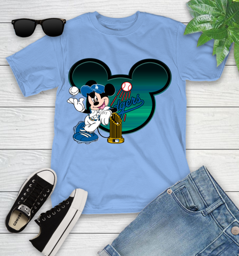 MLB Los Angeles Dodgers The Commissioner's Trophy Mickey Mouse Disney Youth  T-Shirt