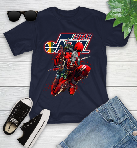 NBA Deadpool Marvel Comics Sports Basketball Utah Jazz Youth T-Shirt 3