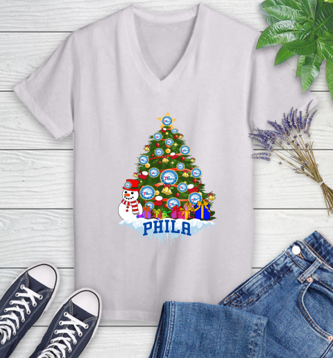 Philadelphia 76ers Merry Christmas NBA Basketball Sports Women's V-Neck T-Shirt