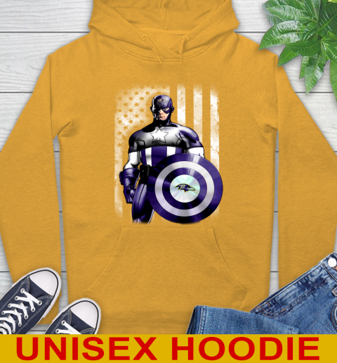 Baltimore Ravens NFL Football Captain America Marvel Avengers American Flag Shirt Hoodie 2