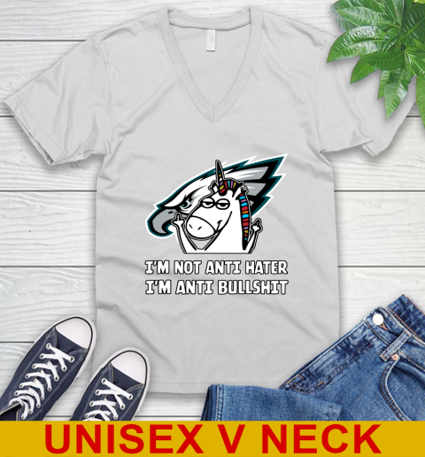 Philadelphia Eagles NFL Football Unicorn I'm Not Anti Hater I'm Anti Bullshit V-Neck T-Shirt