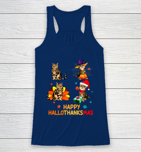Cat Halloween Thanksgiving Christmas Happy Hallothanksmas Racerback Tank 6