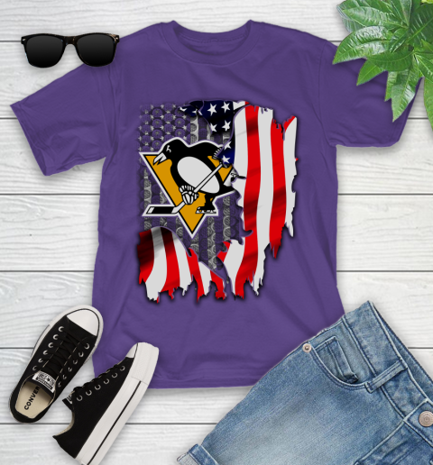 Pittsburgh Penguins NHL Hockey American Flag Youth T-Shirt 3
