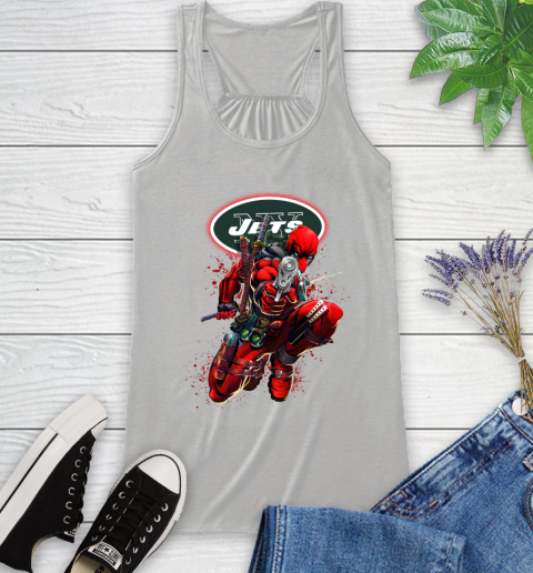 NFL Deadpool Marvel Comics Sports Football New York Jets Racerback Tank
