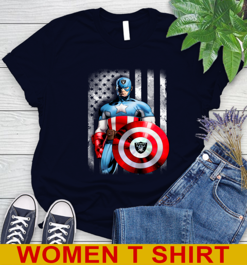 Oakland Raiders NFL Football Captain America Marvel Avengers American Flag Shirt Women's T-Shirt 2