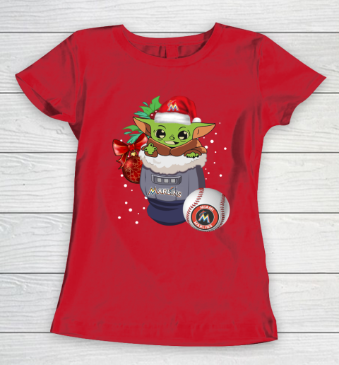 Miami Marlins Christmas Baby Yoda Star Wars Funny Happy MLB Women's T-Shirt 10