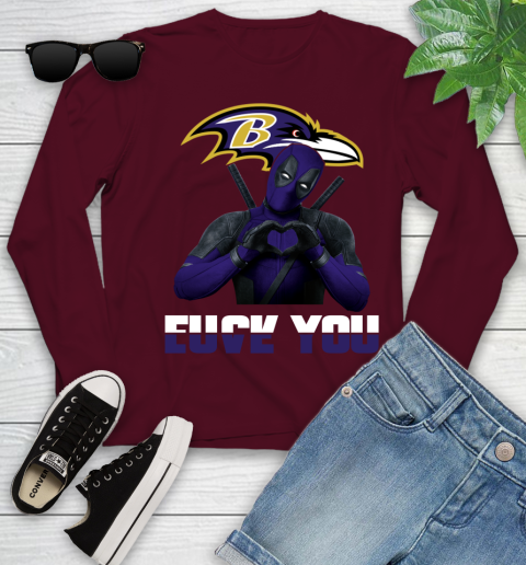 NHL Baltimore Ravens Deadpool Love You Fuck You Football Sports Youth Long Sleeve 6
