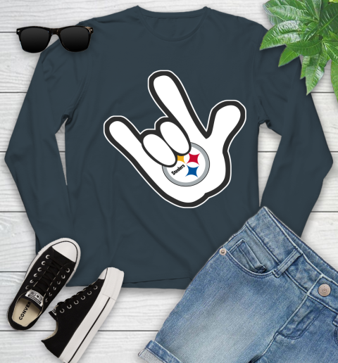 Pittsburgh Steelers NFL Football Mickey Rock Hand Disney Youth Long Sleeve 8