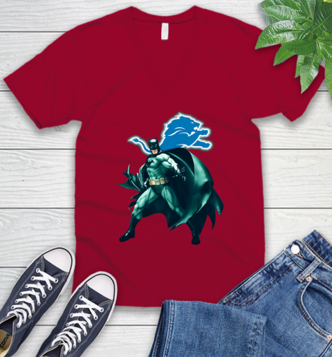 NFL Batman Football Sports Detroit Lions V-Neck T-Shirt 8