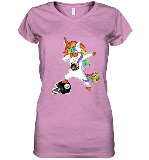Football Dabbing Unicorn Steps On Helmet Cincinnati Bengals Women's V-Neck T-Shirt