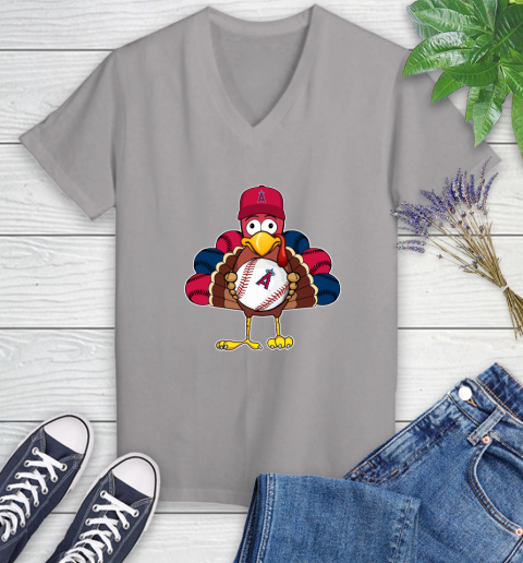 Los Angeles Angels Turkey thanksgiving Women's V-Neck T-Shirt 4
