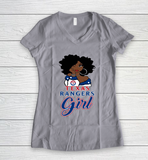 Texas Rangerss Girl MLB Women's V-Neck T-Shirt 4