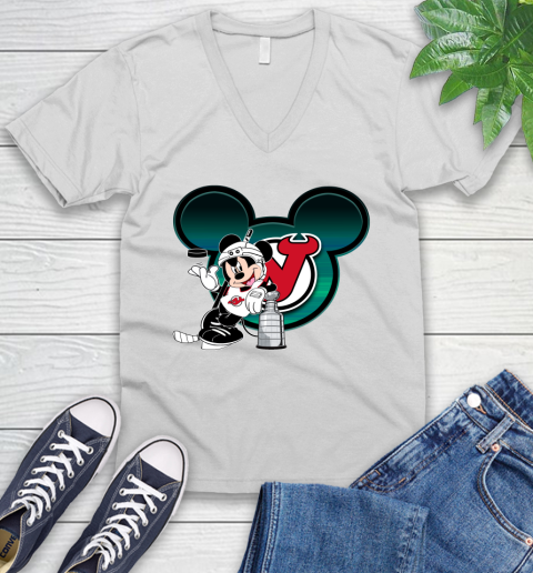 NHL New Jersey Devils Stanley Cup Mickey Mouse Disney Hockey T Shirt V-Neck T-Shirt
