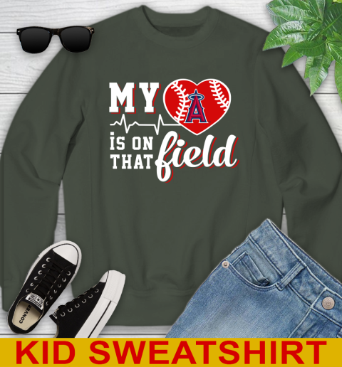 MLB My Heart Is On That Field Baseball Sports Los Angeles Angels Youth Sweatshirt 8