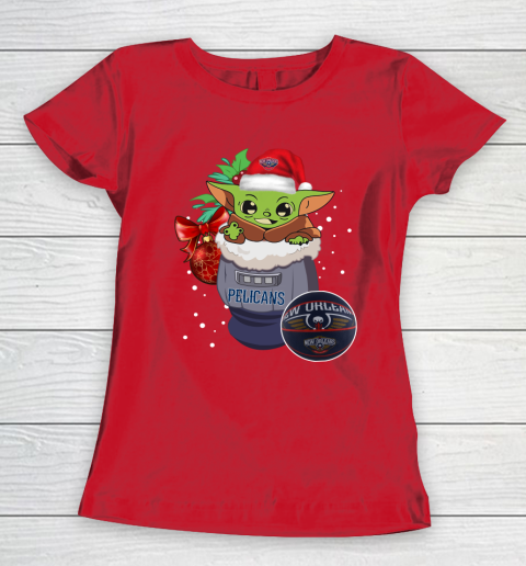 New Orleans Pelicans Christmas Baby Yoda Star Wars Funny Happy NBA Women's T-Shirt 10