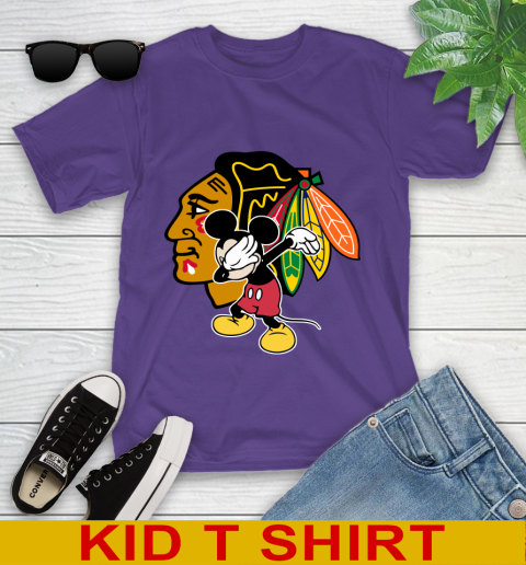 Chicago Blackhawks NHL Hockey Dabbing Mickey Disney Sports Youth T-Shirt 4