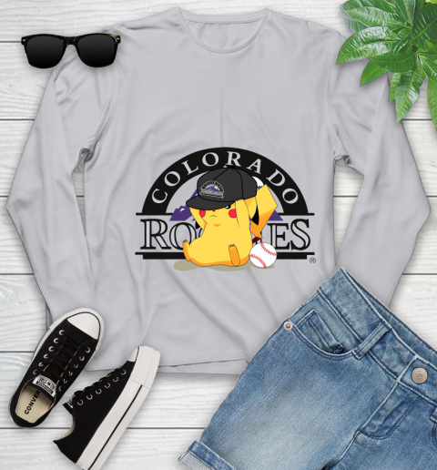 MLB Pikachu Baseball Sports Colorado Rockies Youth Long Sleeve 5