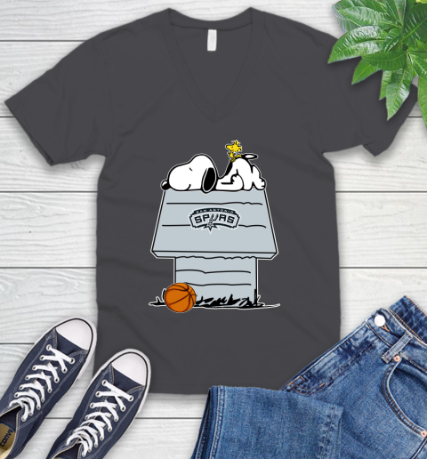 San Antonio Spurs NBA Basketball Snoopy Woodstock The Peanuts Movie V-Neck T-Shirt 5