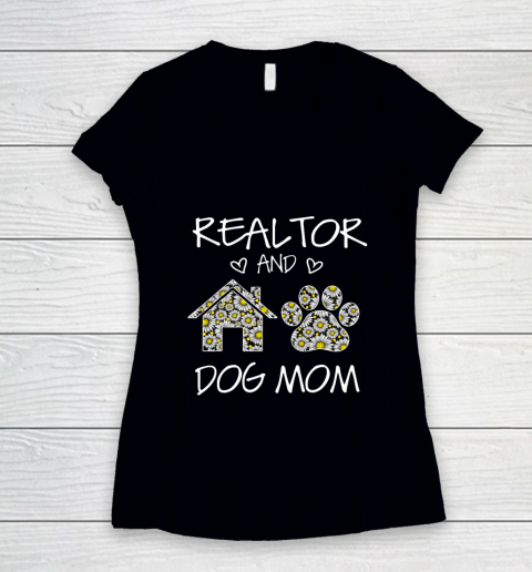 Dog Mom Shirt Realtor And Dog Mom Wildflowers Daisy Women's V-Neck T-Shirt