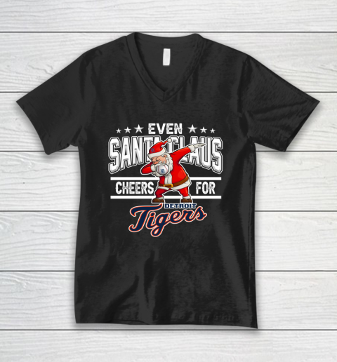 Detroit Tigers Even Santa Claus Cheers For Christmas MLB V-Neck T-Shirt