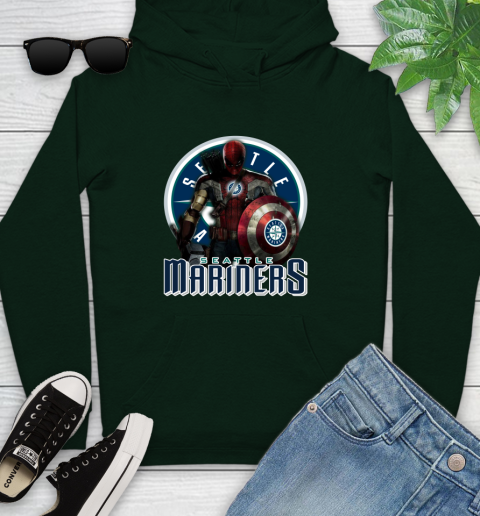 MLB Captain America Thor Spider Man Hawkeye Avengers Endgame Baseball Seattle Mariners Youth Hoodie 13